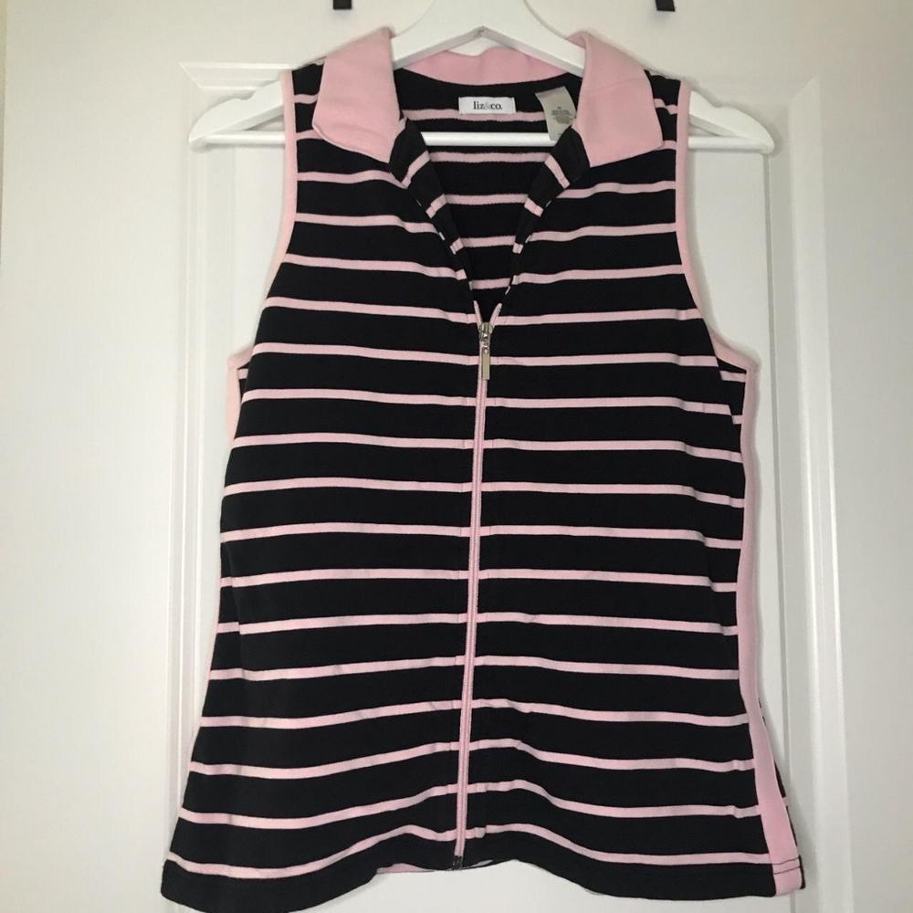 Striped Zip-up Tank by Liz & co